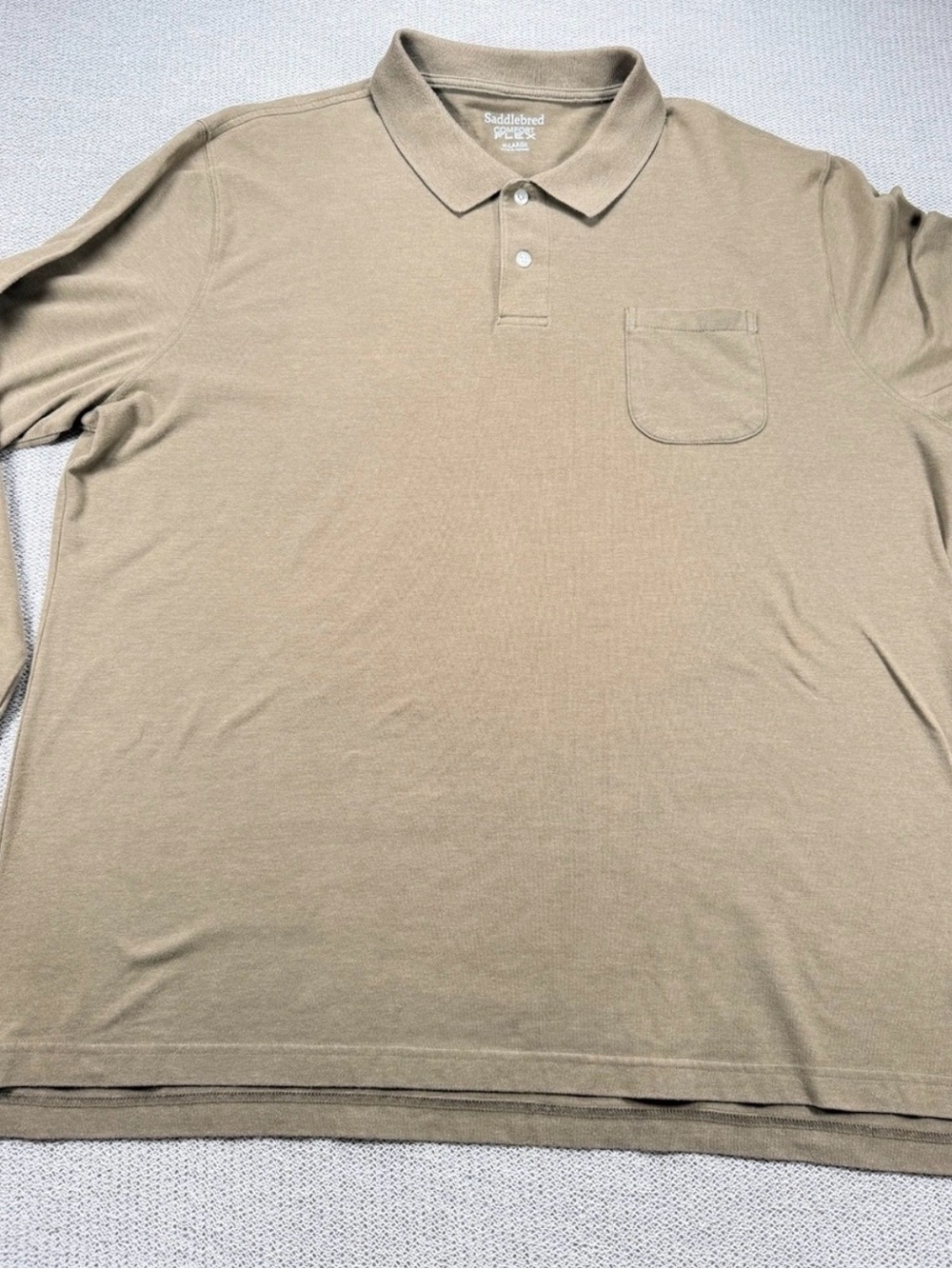 Saddlebred Mens XL Brown Long Sleeve Polo Comfort Flex Pocket Shirt
